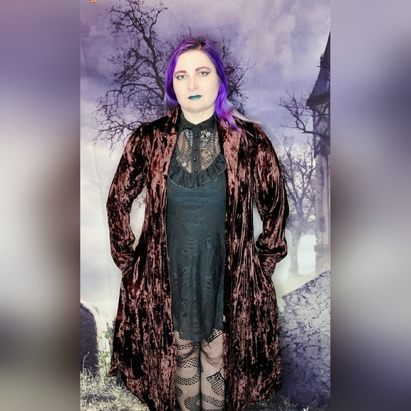 holy clothing Jackets & Blazers - Holy clothing brown crushed velvet trench coat sz S